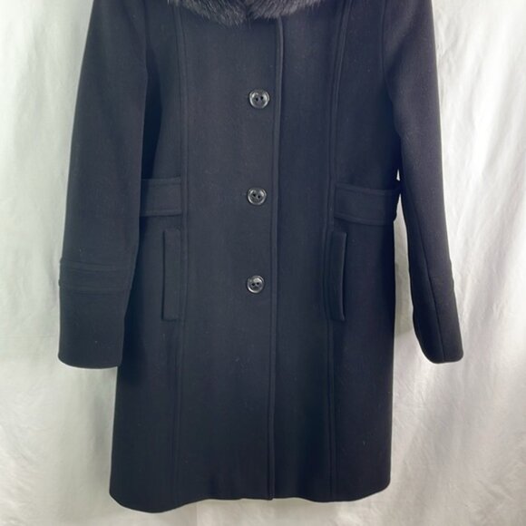 Sachi black, Italian wool and cashmere coat with hood and black fur collar - Picture 3 of 5